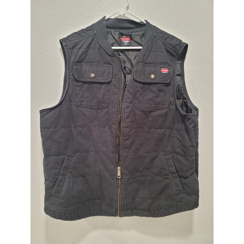 Wrangler Men's Workwear Black Utility Vest 2XL Zip Front Pockets Durable Rugged
